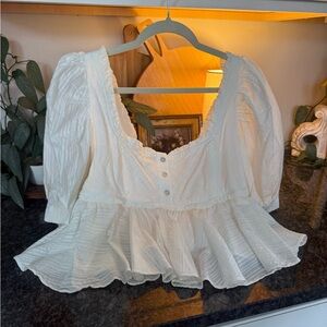 Free People Women's Leave It To Me Babydoll Puffed Sleeve Top Cream